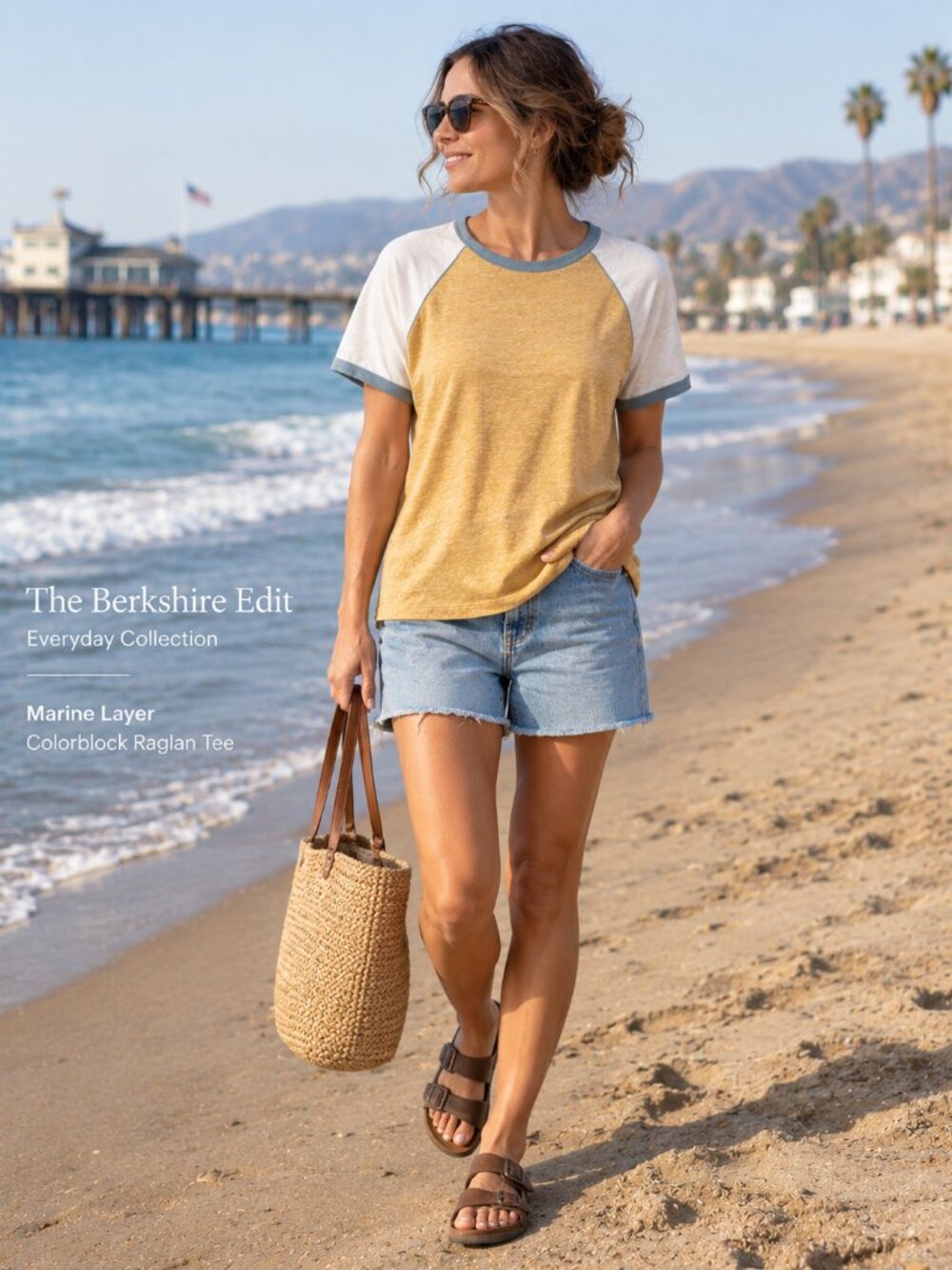 Marine Layer XL Colorblock Raglan Tee Yellow Ivory Blue Soft Slub Knit Shirt
